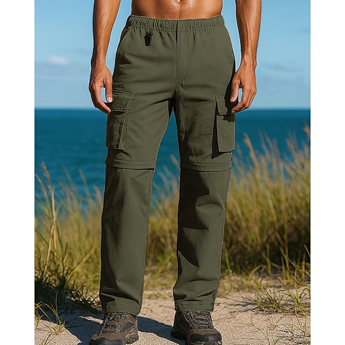 Herren Abzippbare Hosen Wanderhosen Softshellhosen Frühling Herbst Außen Normale Passform Wasserdicht Winddicht Unterteile Tasche Elastischer Bund Schwarz Armeegrün Camping / Wandern Laufen S M L XL Image
