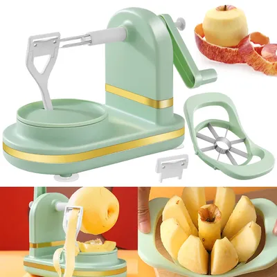 Peeler Slicer Stainless Steel Slicer Adjustable Rotary Fruit Divider with Blade Hand-Cranked Fruit Peeler for Kitchen Reusable