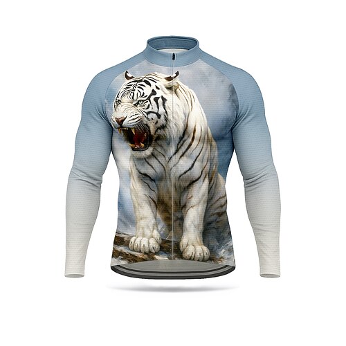 Herren Oberteile Radtrikot Grafik Tiger Tiermuster Druck Langarm Fahhrad Trikot Oberteil mit 3 Gesäßtaschen Sonne Sonnenschutz Schnelltrocknend Reflektierende Streifen Sport Blau Bekleidung
