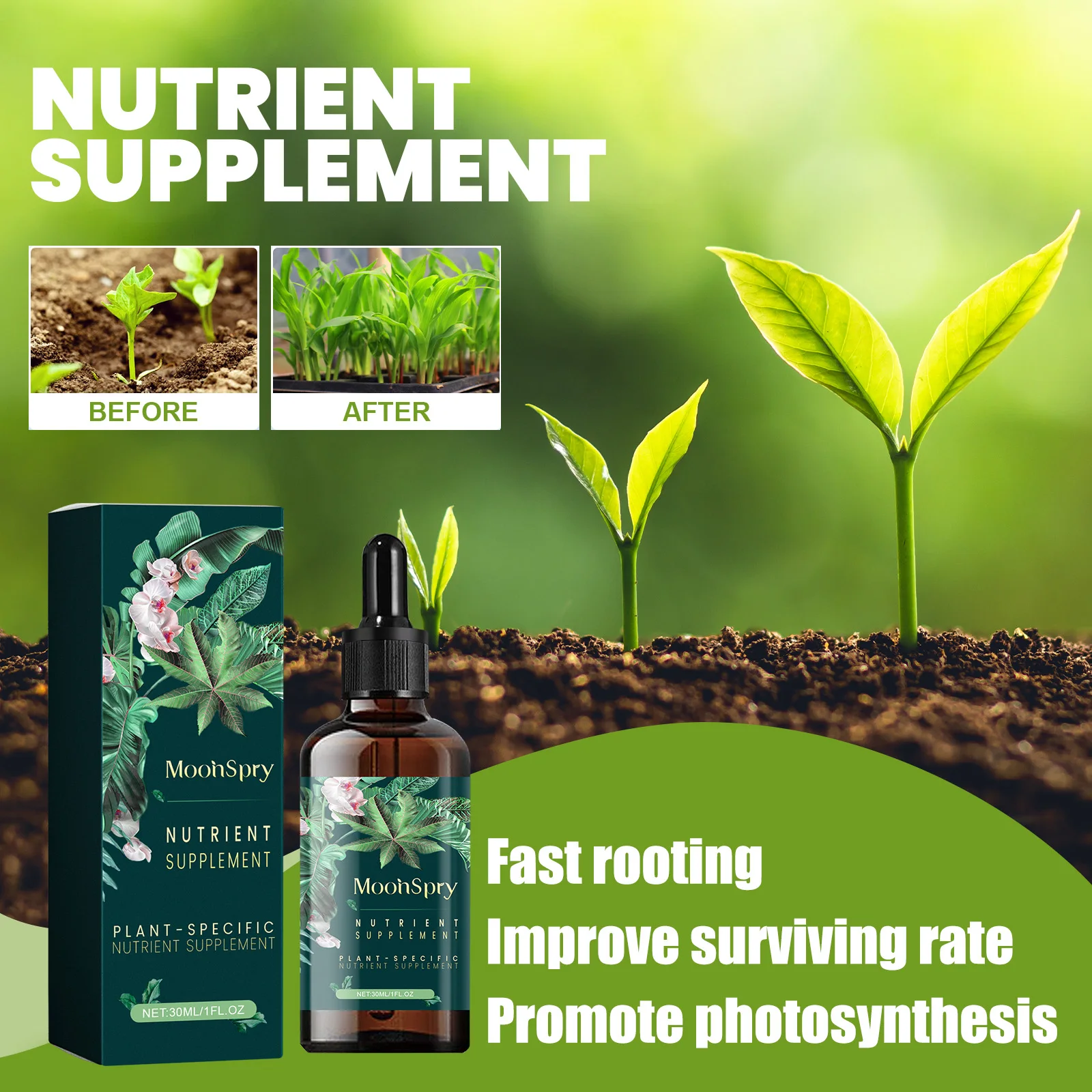 MoonSpry Hydroponisches Pflanzen-Nährungsergänzungsmittel für Topfblumen, Gemüse und Bambus – starke Wurzellösung für die Gartenarbeit im Innenbereich Image