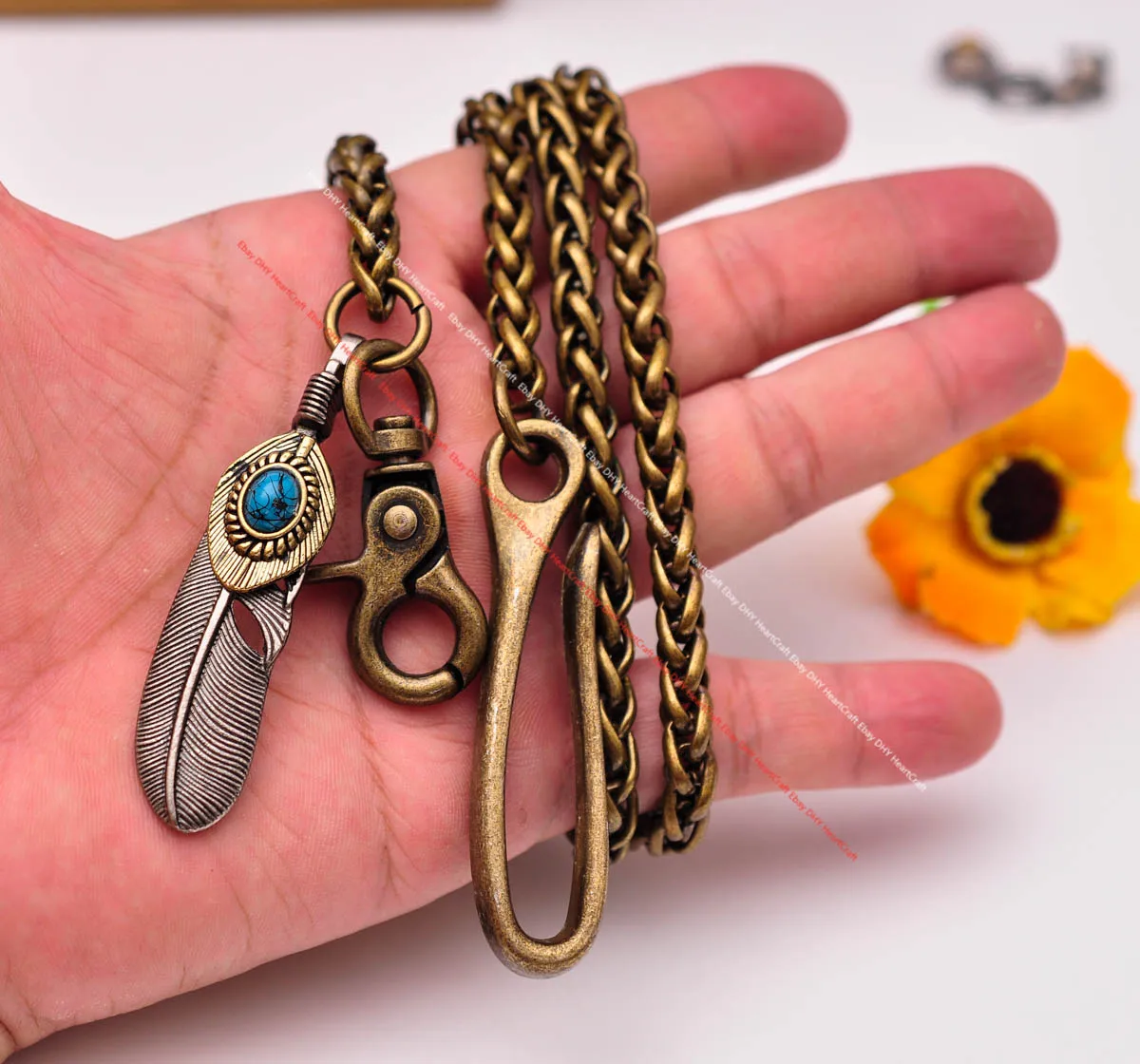 15 "~ 30" Retro Messing Biker Punk Grundlegende Starken Twisted Feder Biker Trucker Schlüssel Lanyard Jean Brieftasche Kette metall-schlüsselanhänger Halter Image