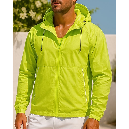 Herren Kapuzenjacke Sportjacke Mit Taschen Langarm Oberteil Athleisure Herbst Einfarbig Sonnenschutz Leicht Outdoor Reise Sport Sportbekleidung Sportkleidung Schwarz Weiß Leicht Grün Image