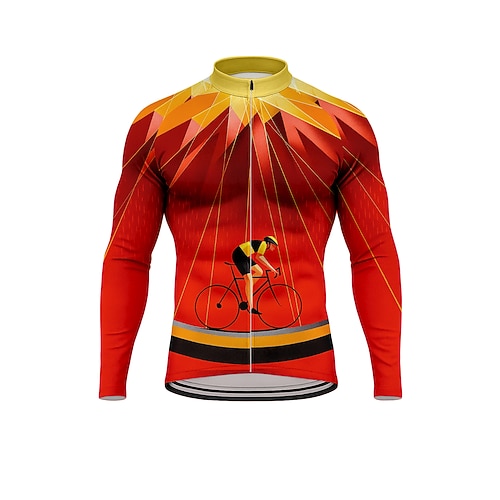 Herren Oberteile Radtrikot Grafik Geometrisch Fahhrad Langarm Fahhrad Trikot Oberteil mit 3 Gesäßtaschen Sonne Sonnenschutz Schnelltrocknend Reflektierende Streifen Sport Rote Bekleidung