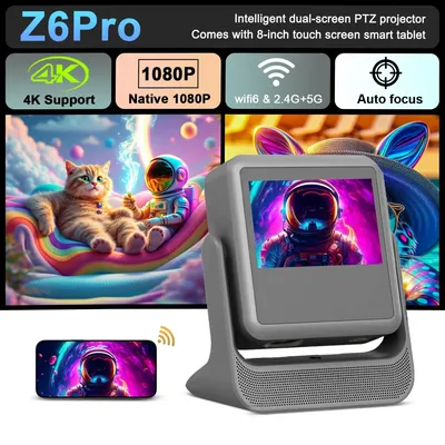 Touchscreen 4K Projector – Dual Display, Portable, Gaming & Singing, HDMI/USB, Wireless BT/WiFi, Bring Cinema & Fun Home