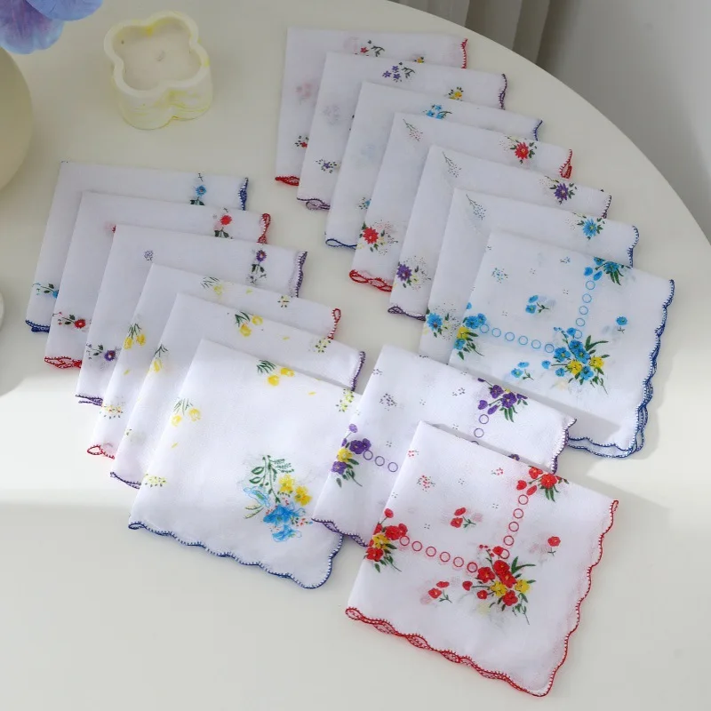 3-teiliges Damen-Taschentuch aus reiner Baumwolle, bedruckt, antik, altmodisch, nostalgisch, dünn, nostalgisch, saugfähig, Baumwolle, Schweißtuch Image