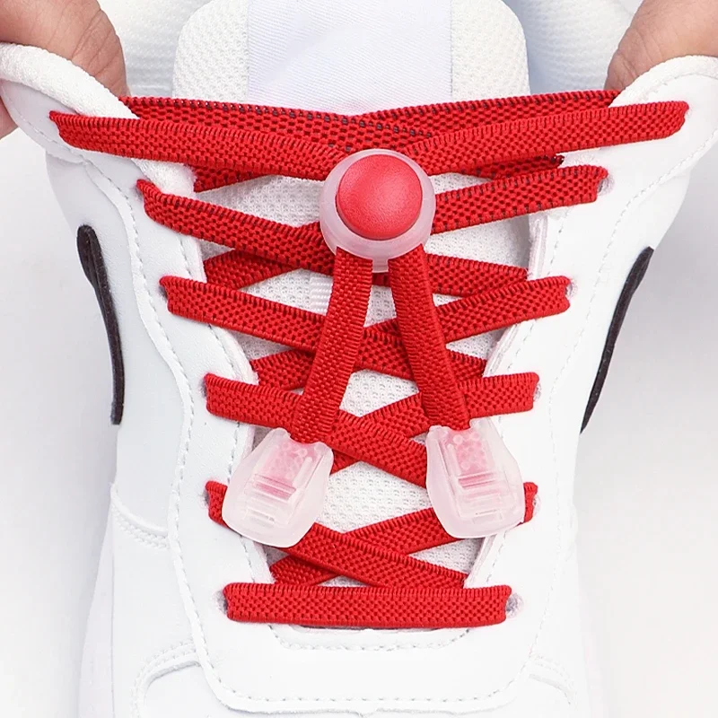1 paar/2 Paar Neue Elastische Schnürsenkel Runde Snap Lock Flache Schnürsenkel Ohne Krawatten Kinder Erwachsene Schnell schnürsenkel Schuh Zubehör Image