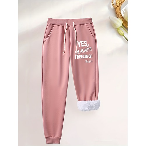 Damen Jogginghose Fleecehose Daunenhose Vintage Lässig Volle Länge Hohe Taille Grafik Buchstabe Kordelzug Mikroelastisch Täglich Heim Outdoor Schwarz Rosa Rote Blau Sommer Frühling Herbst Normale Image