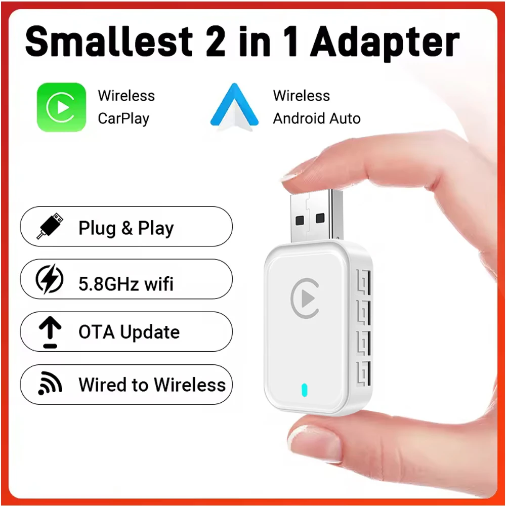 Mini Box 2in1 Wireless Carplay Android Auto Box verkabelt mit Wireless Dongle Automatic Connect Adapter Bluetooth Plug & Play Image