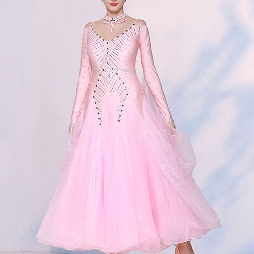 Gesellschaftstanz Kleid Kristalle / Strasssteine Damen Leistung Party Langarm Kunst-Seide Image