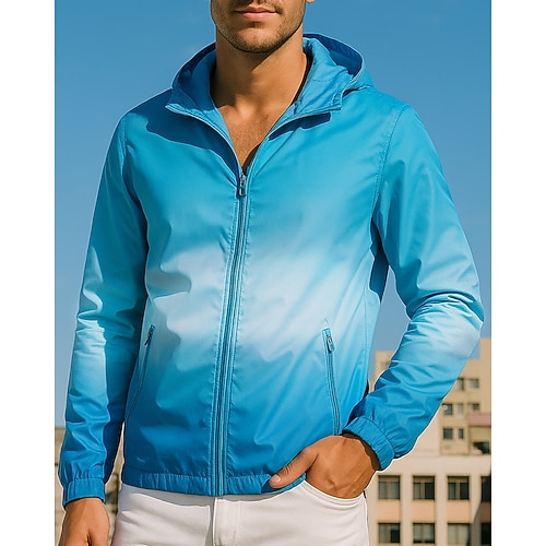 Herren Farbverläufe Kapuzenjacke Sportjacke Reißverschluss Tasche Langarm Oberteil Athleisure Herbst Sonnenschutz Leicht Outdoor Reise Sport Sportbekleidung Sportkleidung Gelb Rosa Blau Image