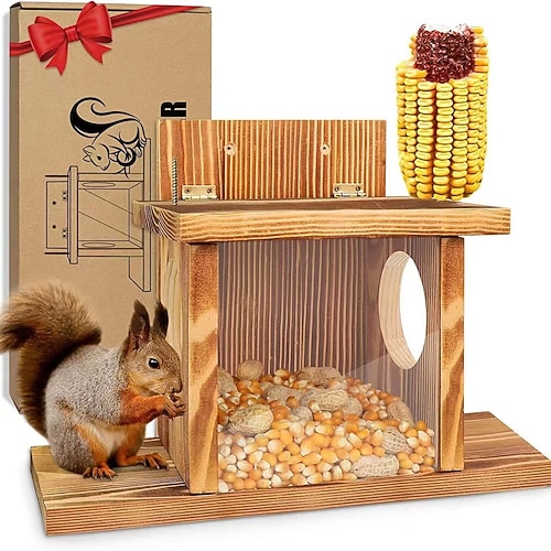 Eichhörnchen-Futterstation, an der Wand montierte, stabile Holzkonstruktion für den Hinterhof, feuchtigkeitsbeständige Futterbox aus Holz für den Außenbereich, für Garten, Baum