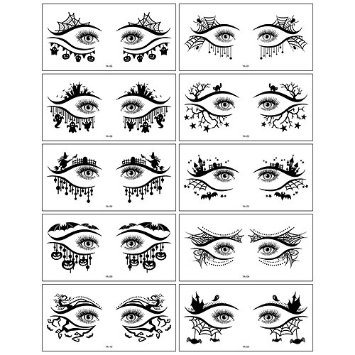 Halloween-Augen-Make-up-Tattoos – 10 hochwertige temporäre Gesichtstattoos für Partys Weihnachtsdekorationen Image