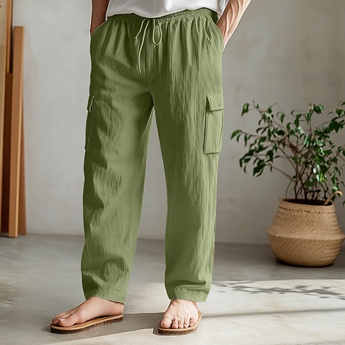 Herren Cargo-Hosen Hose Sommerhose Strandhose Kordelzug Elastischer Bund Mehrere Taschen Einfach Komfort Weich Volle Länge Outdoor Täglich Ferien Urlaub Mode Lässiger Schnitt Schwarz Weiß Unelastisch Image