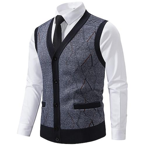 Herren Pullover Pullunder Kleid Pullover Strickjacke Strickpullover Gerippt Stricken Normale Oberteile Gestrickt Gerippt Geometrisch V Ausschnitt Mode Schals Geschäft Lässig Bekleidung Herbst Winter