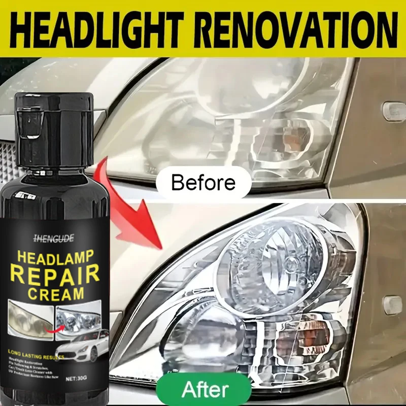 1-teiliges 30 g Auto-Scheinwerfer-Reparatur- und Polier-Set, Reinigungspaste zur Kratzerreparatur, Deoxidations-Scheinwerfer-Polierwachs, Auto-Detailbehandlung mit Schwamm Image