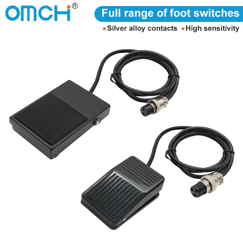 OMCH Fußschalter TFS-1/FS-1 mit 1M/2M Kabel 2/3-poliger Stecker 250V AC 10A 1 NO 1 NC SPDT Maschinensteuerungsschalter Silberkontakte Image