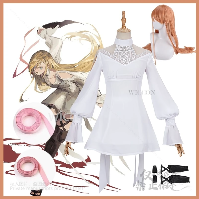 Anime Spiel Cosplay Ryne Kostüm FF14 Nettes Weißes Kleid Cosplay Kostüm Rosa Haarband 70 cm Perücken Frauen Gilrs Halloween Angepasst Image