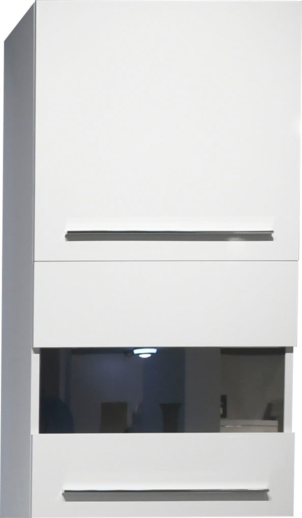 Hängevitrine PLACES OF STYLE "Piano", weiß (weiß hochglanz), B:59,7cm H:57,4cm T:28,6cm, Spanplatte, Schränke, mit und ohne Glaselement, UV lackiert, Soft-Close, B/H:59,7/57,4 cm