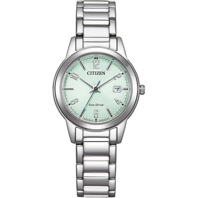 Solaruhr CITIZEN, silber (silberfarben, hellgrün), Armbanduhren, Damen, Armbanduhr, Damenuhr, Edelstahlarmband, Datum Image