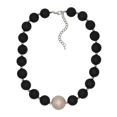 Statementkette FIRETTI "Schmuck Geschenk Big mother of pearl", metallfarben, schwarz, perlmuttfarben, Halsketten, Damen, Metall-Kunststoff, L: 58cm, Metall, Kunststoff, mit Kunststoffperle Image