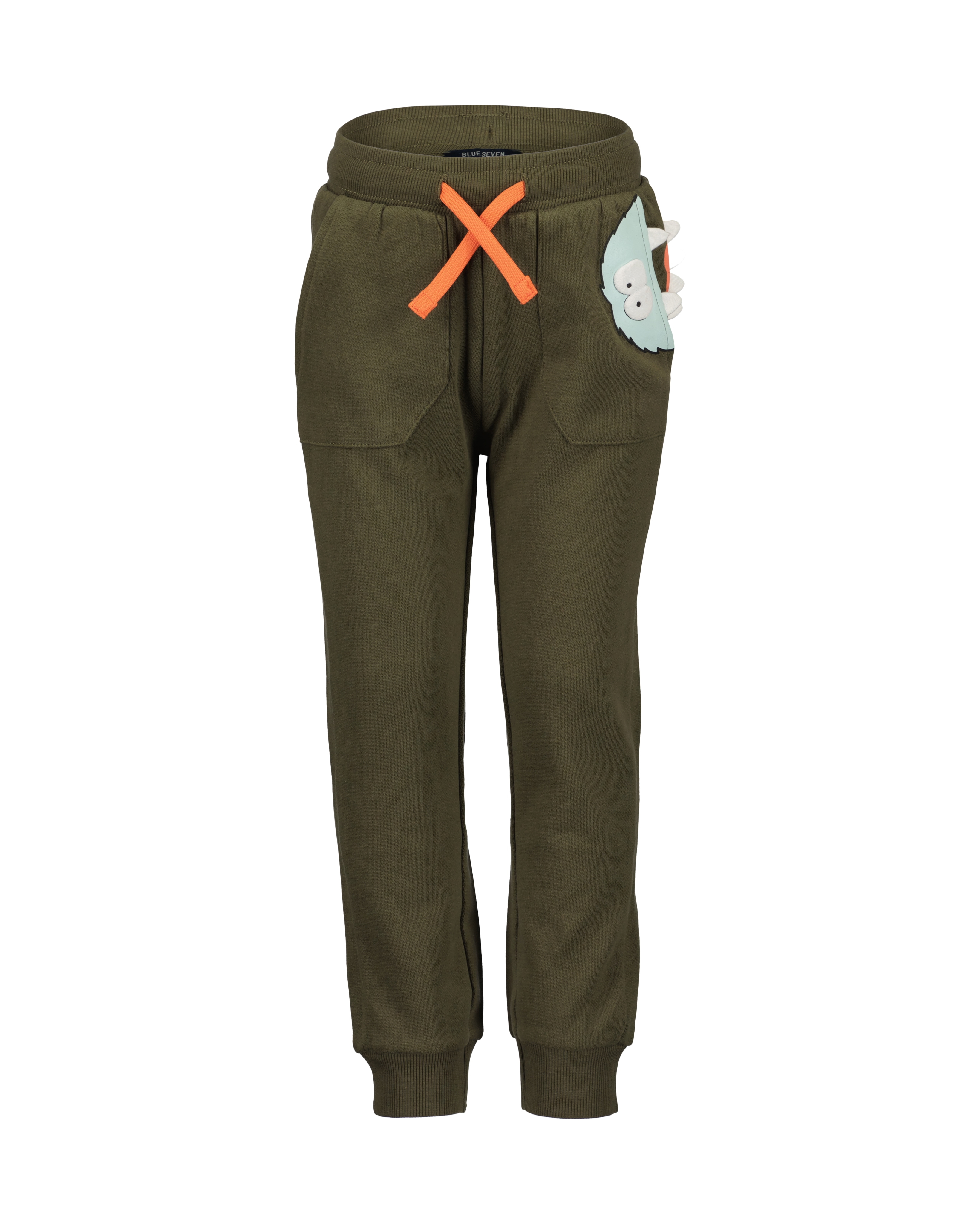 Sweathose BLUE SEVEN, Jungen, Gr. 122, N-Gr, grün (oliv), Sweatware, Obermaterial: 100% Baumwolle, unifarben, Modisch, regular fit knöchellang, Hosen, mit toller Taschenapplikation im Monster-Look Image