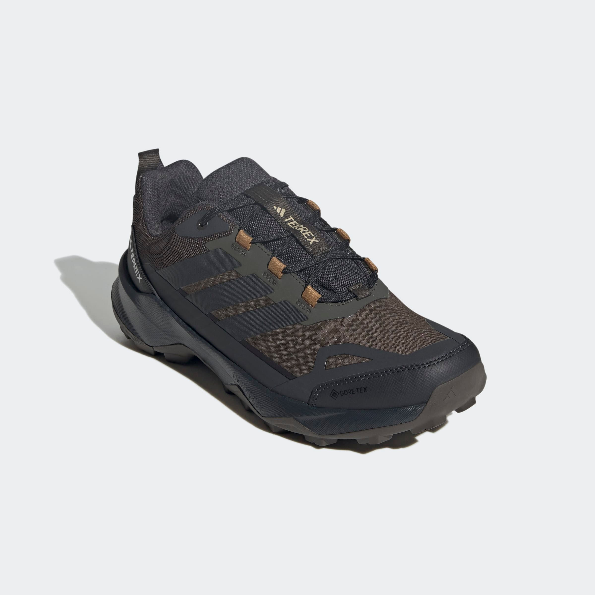 Wanderschuh ADIDAS TERREX "TERREX SKYCHASER AX5 GORE-TEX", Herren, Gr. 44,5, grün (shadow olive, carbon, bronze strata), Synthetik, Textil, Schuhe Wanderschuh, wasserdicht, Topseller