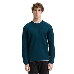 Strickpullover TOM TAILOR DENIM, Herren, Gr. XXL, deep pond grün, Strick, Obermaterial: 100% Baumwolle, unifarben, modisch, regular fit taillenbedeckt, Rundhals, Langarm, Pullover, mit 2-in-1 Ausschnitt