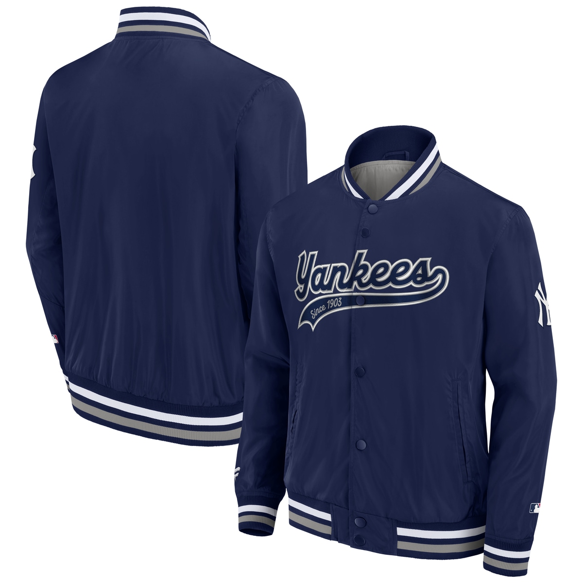 Bomberjacke FANATICS "Fanatics Jacke New York Yankees Sateen v3", Damen, Gr. XXL, blau, 100% Polyester, Jacken Bomberjacke