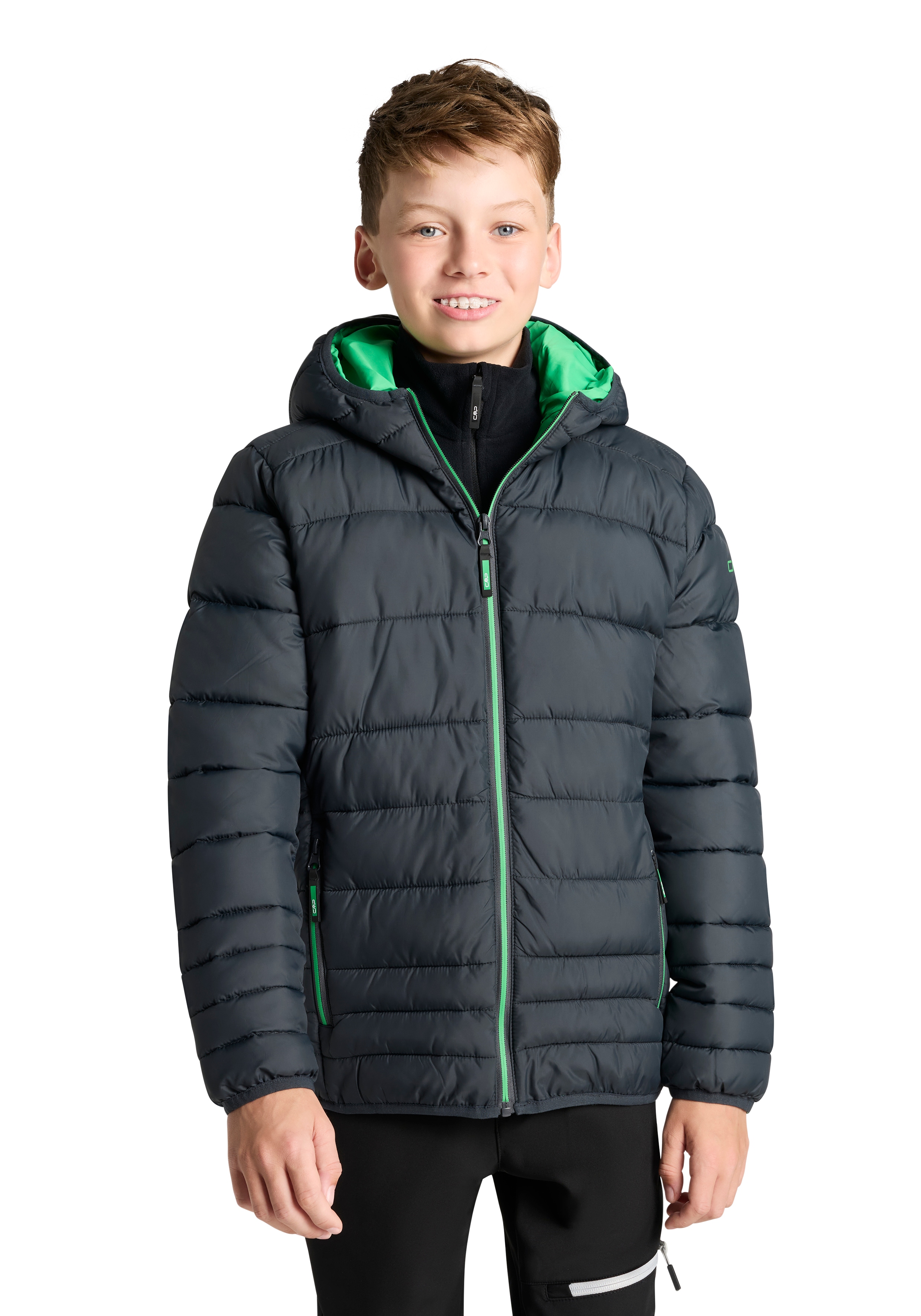 Steppjacke CMP "KID JACKET FIX HOOD", Kinder, Gr. 152, antracite, de, Softshell, Obermaterial: 100% Polyester. Futter: 100% Polyester. Wattierung: 100% Polyester, hoch geschlossener Ausschnitt, eingesetzt eingefasste Kante, Jacken, wärmend &... Image