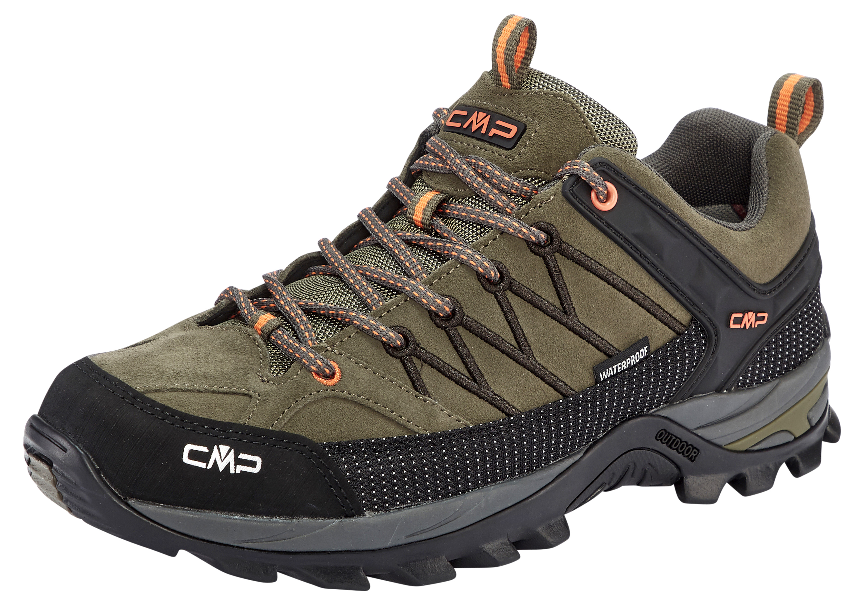 Wanderschuh CMP "RIGEL LOW WP TREKKING SHOES", Herren, Gr. 41, olive, flame, Leder, Schuhe Wanderschuh, wasserdicht