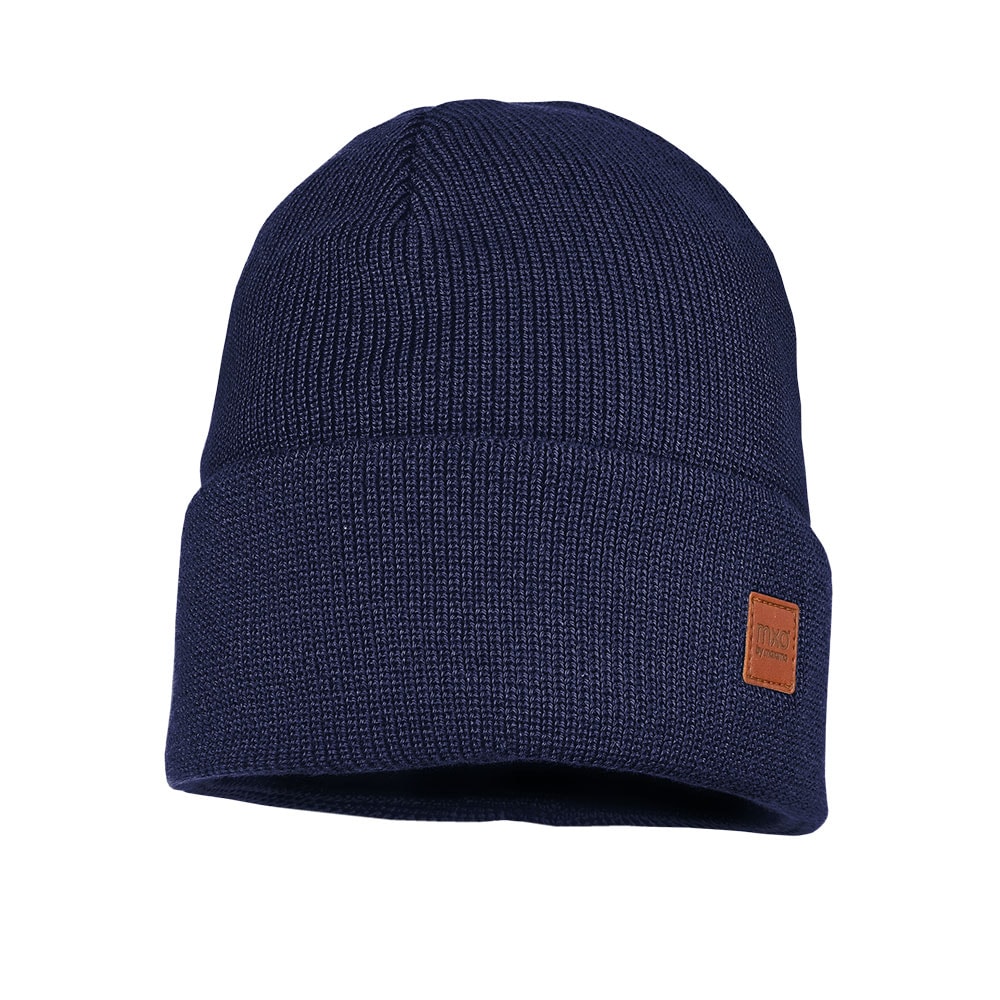 Beanie MAXIMO, Baby, Gr. 55, blau (navy), Strick, Baumwolle, unifarben, Casual, Mützen, Strick, breiter Umschlag, gefüttert, wärmend, weich, unifarben Image