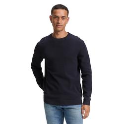 Strickpullover TOM TAILOR, Herren, Gr. XL, knitted navy melange, Strick, Obermaterial: 100% Baumwolle, meliert, casual, regular fit taillenbedeckt, Rundhals, Langarm Bündchen, Pullover, mit Bündchen
