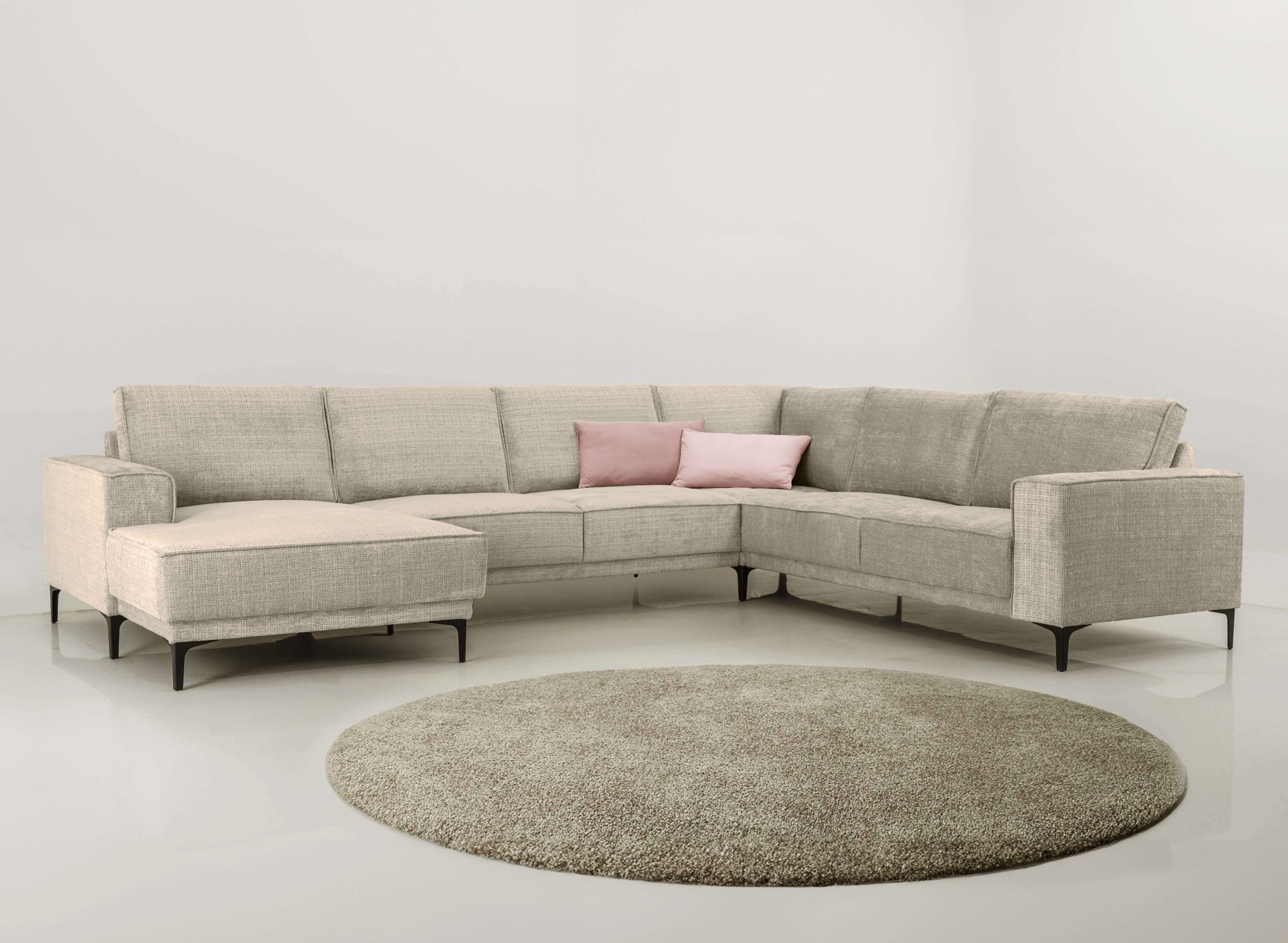 Wohnlandschaft OTTO HOME "XXL Sofa Oland, Struktur, Flachgewebe, Luxus-Microfaser, Boucle", cream, B:342cm H:85cm T:260cm, 100% Polyester, Sofas, Wohnlandschaft, U-Form, 342 cm, Wellenunterfederung, Skandi-Design, Metallfüße