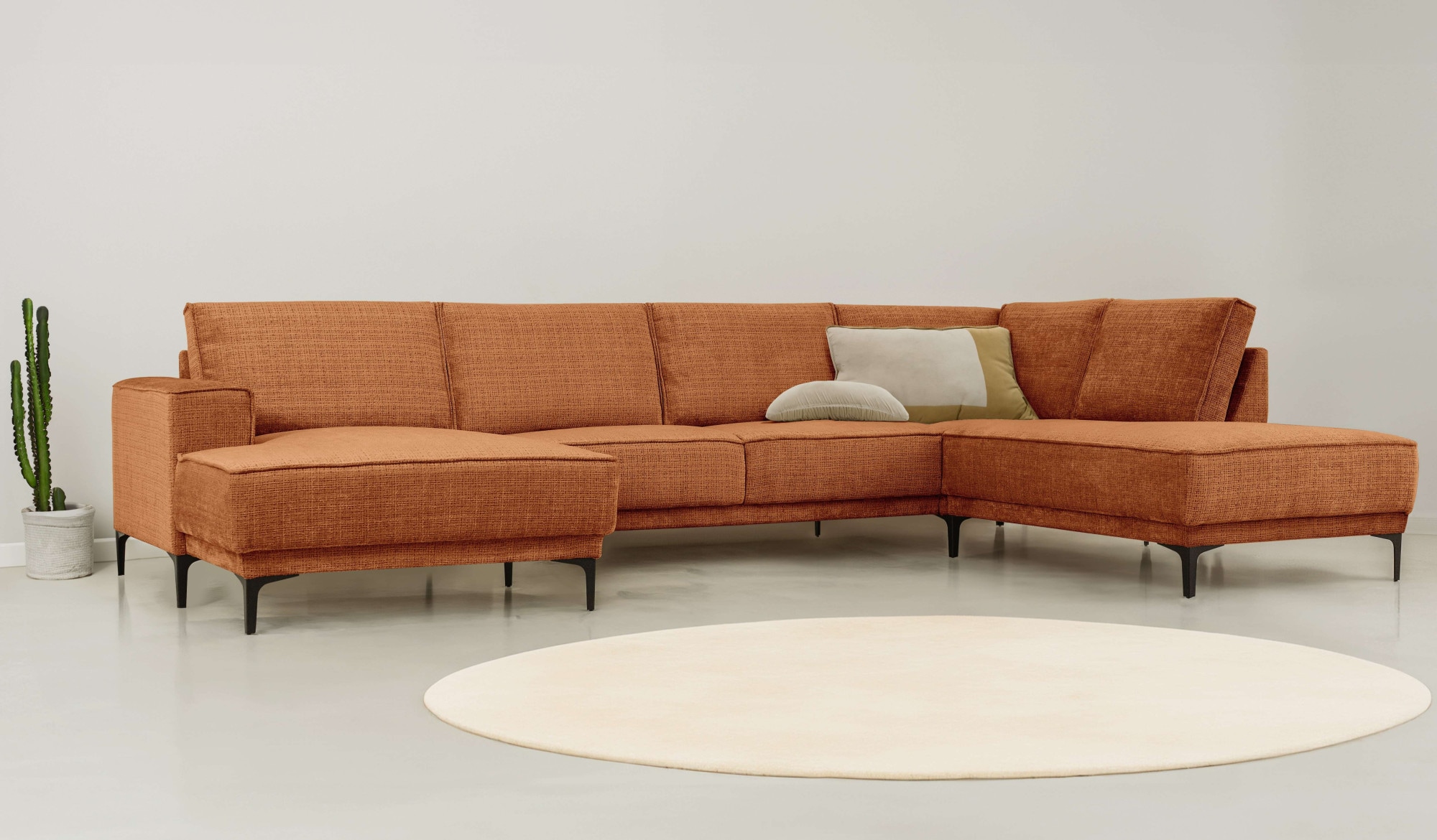Wohnlandschaft OTTO HOME "XXL Sofa Oland, Struktur, Flachgewebe, Luxus-Microfaser, Boucle", brick, B:345cm H:85cm T:210cm, 100% Polyester, Sofas, Wohnlandschaft, U-Form, 345 cm, Wellenunterfederung, Skandi-Design, Metallfüße