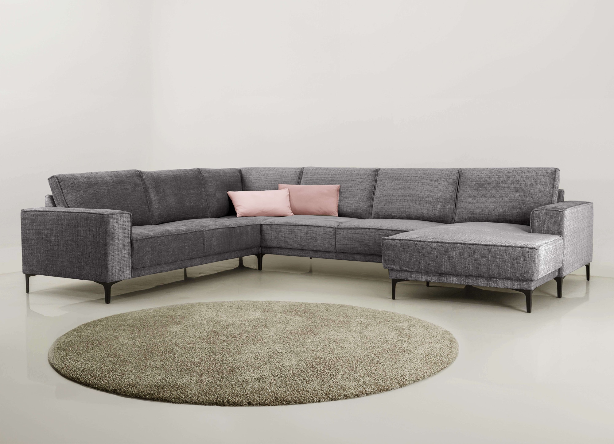 Wohnlandschaft OTTO HOME "XXL Sofa Oland, Struktur, Flachgewebe, Luxus-Microfaser, Boucle", grau (dunkelgrau), B:342cm H:85cm T:260cm, 100% Polyester, Sofas, Wohnlandschaft, U-Form, 342 cm, Wellenunterfederung, Skandi-Design, Metallfüße