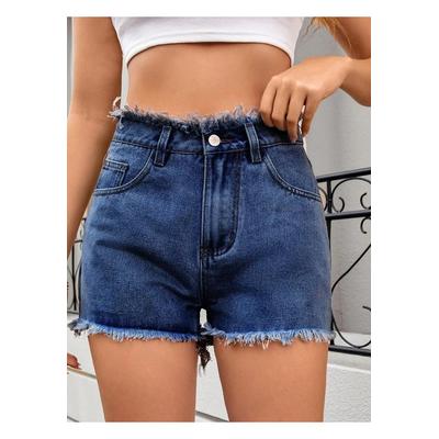 Gewaschene Denim-Shorts mit rohem Saum und Taschen Image