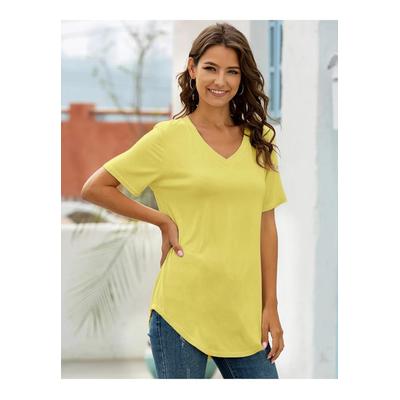 Einfarbiges Kurzarm-T-Shirt mit V-Ausschnitt Image