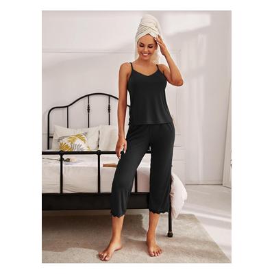 Set aus Pyjama mit V-Ausschnitt und Spitzenbesatz und Schlitz und Hose Image