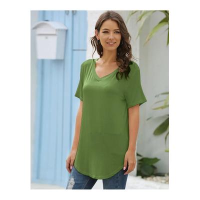 Einfarbiges Kurzarm-T-Shirt mit V-Ausschnitt Image