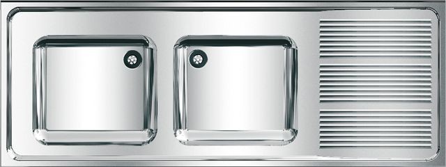 KWC Aquarotter Gewerbespüle, MAXIMA, Edelstahl, 2 Becken, 1600x382x600 mm, Tropfteil re, 2000057704 2000057704 Image