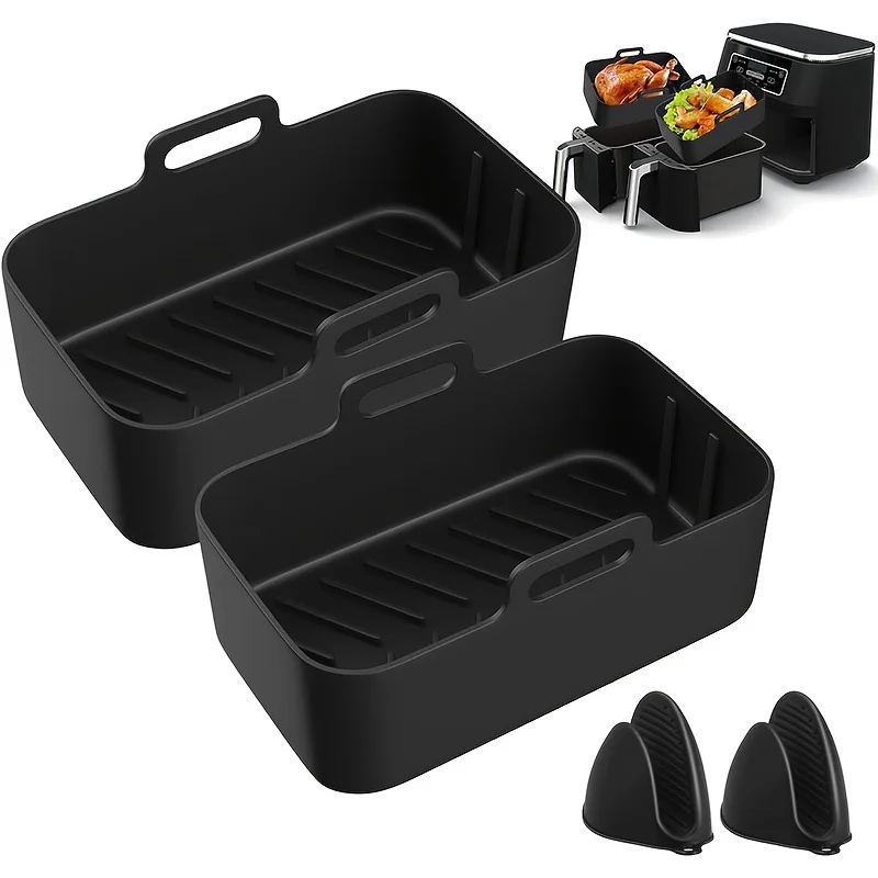 2PCS Silikon-Luftfritteuse für Ninja Foodi Double DZ201, wiederverwendbare Luftfritteuse-Einsatz für Ninja 8QT Handschuhkorb-Zubehör Image