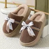 Bogen Casual frauen Hausschuhe Hause Plüsch Luxus Designer Frau Schuhe Winter Indoor Fuzzy Pelz Rutschen Wohnungen Elegante Schuhe Weichen