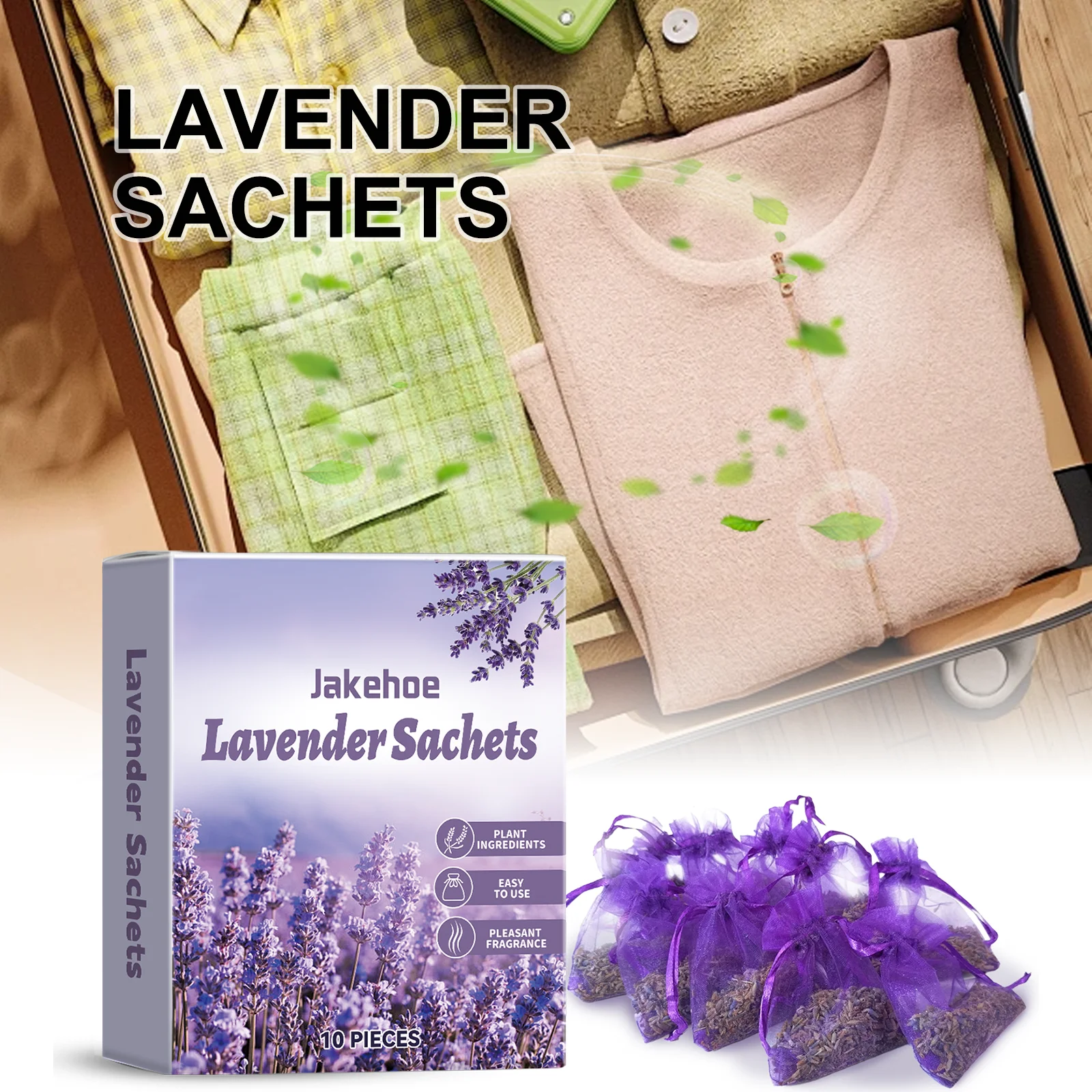 Lavendelbeutel für Schrankverfrischer, natürliche Luftreinigungsbeutel mit langlebigem Blumenduft, Deodorant für Schublade, Auto, 10 Stück Image