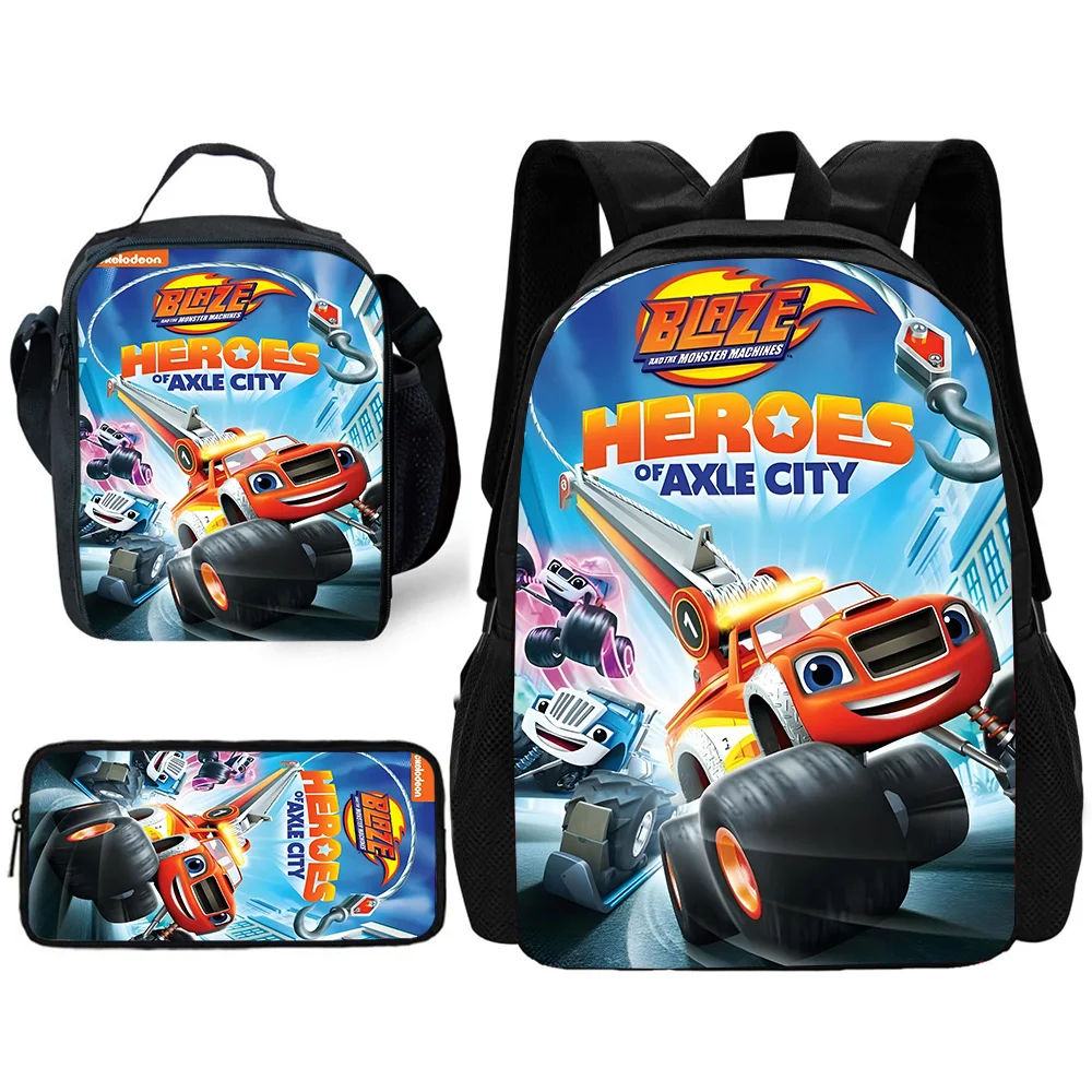Sac à dos d'école pour enfants Cool Blaze and the Monster Machines avec sacs à déjeuner, sacs à crayons, sacs d'école pour garçons et filles, meilleur cadeau