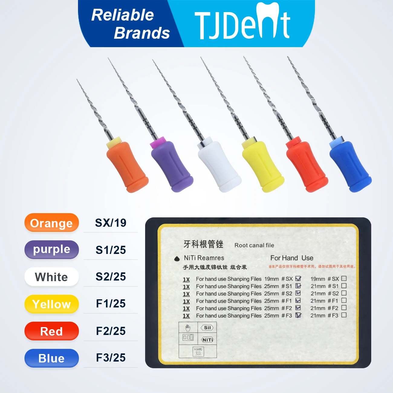 TJDent 1Box Dental Hand Verwenden NITI Reamres Dateien Pro Super Rotary Datei 21mm/25mm SX-F3 Zahnmedizin Wurzelkanal Dateien Gestaltung Werkzeuge Image