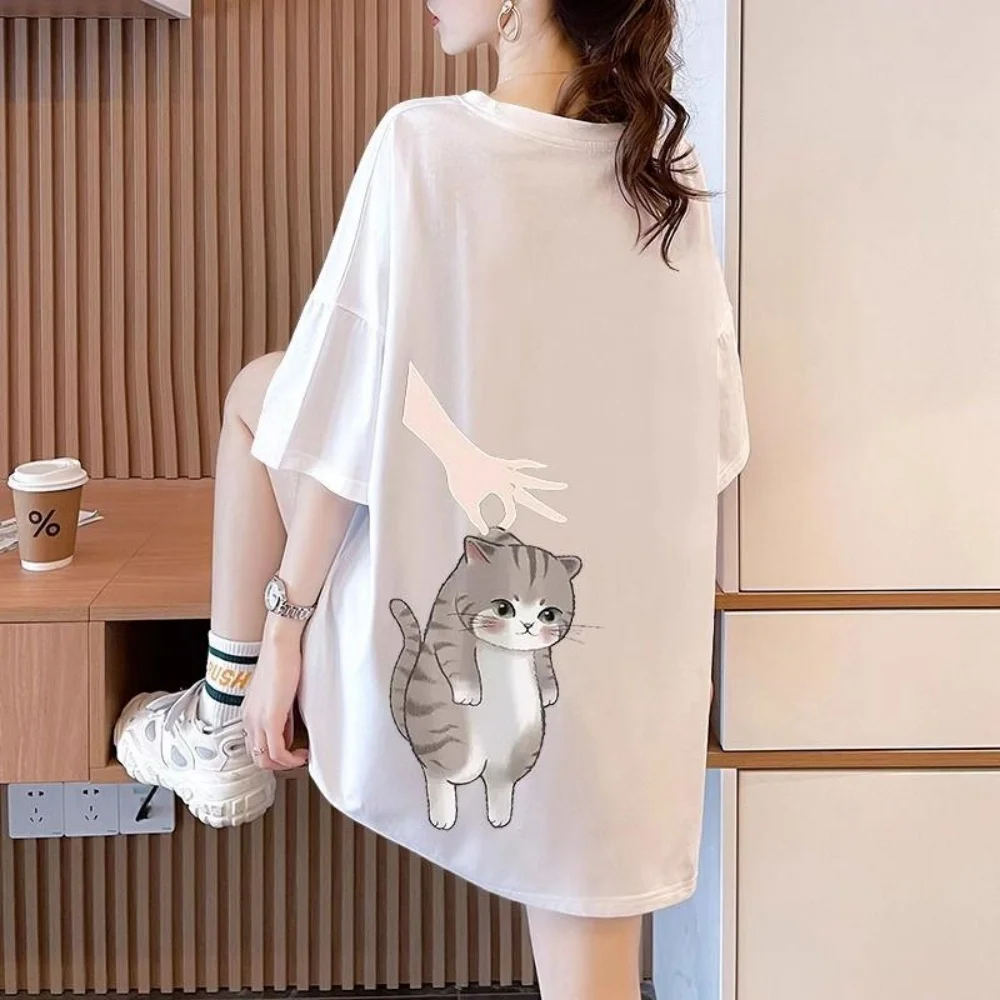 Reine T-shirts Frauen Sommer Niedlichen Cartoon Print Hip Hop Streetwear Casual T Shirt Weibliche Harajuku Kurzarm Weiß Y2k Tops
