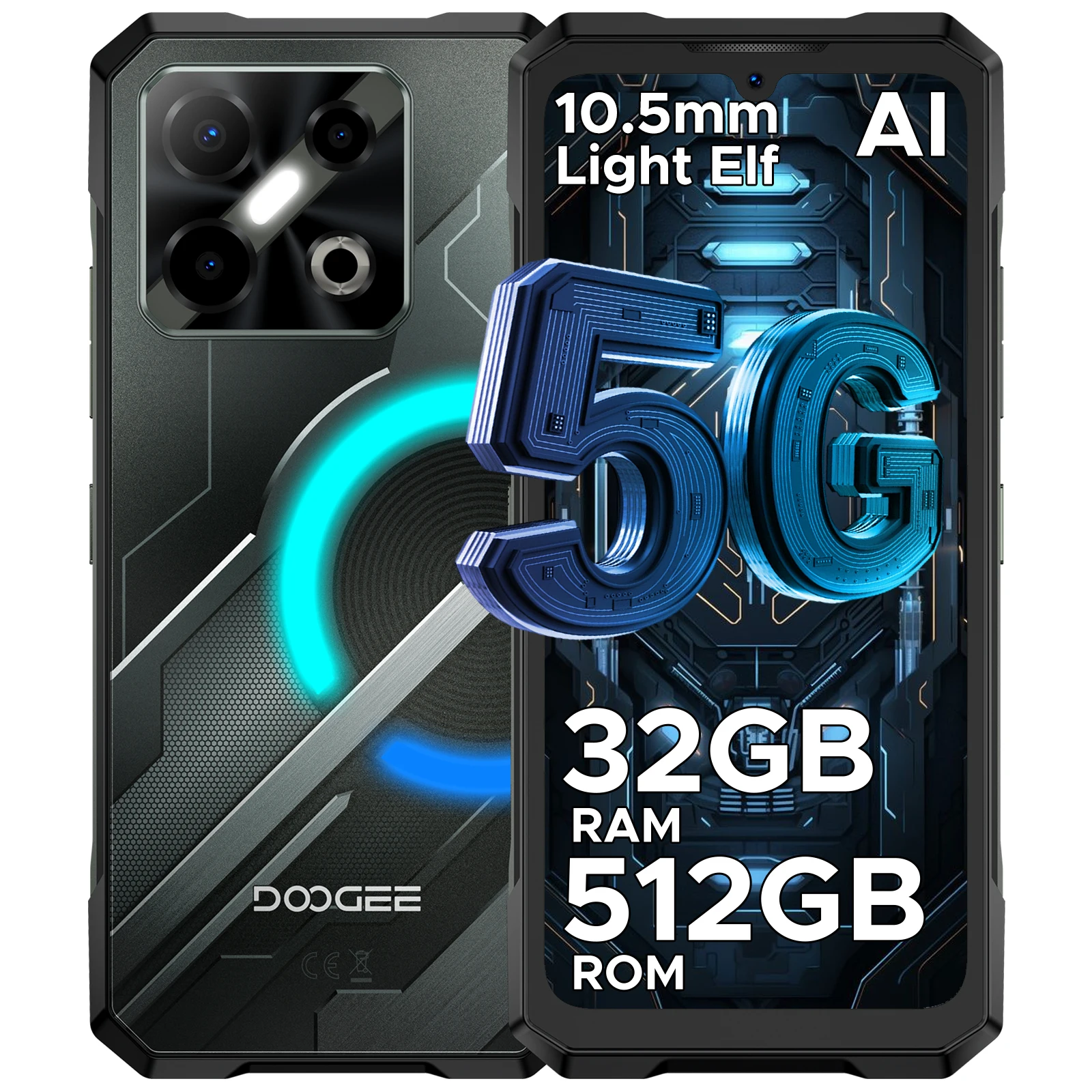 Robustes DOOGEE Blade GT Pro 5G-Telefon mit LED-Lichteffekt, 6,72 Zoll, 120 Hz, 32 GB (12 + 20), 512 GB, 10,5 mm, ultradünnes 100-MP-KI-Kamera-Handy Image