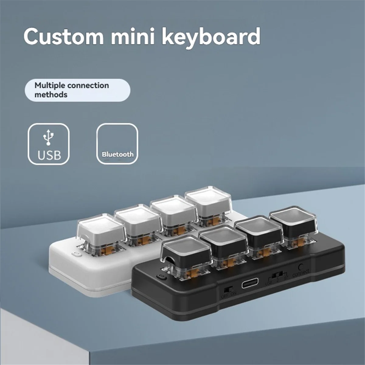 N18R MK424BT 4-Tasten-Mini-Tastatur mit mechanischem blauen Schalter, USB + BT Dual-Mode-Makro-programmierbare Tastatur, Schwarz Image