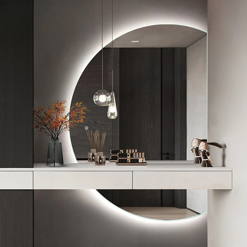Halbrunder, speziell geformter, intelligenter LED-Spiegel mit Lampe, Hotel-Badezimmer-Dekoration, leichter Luxus, High-End-Volllänge Image