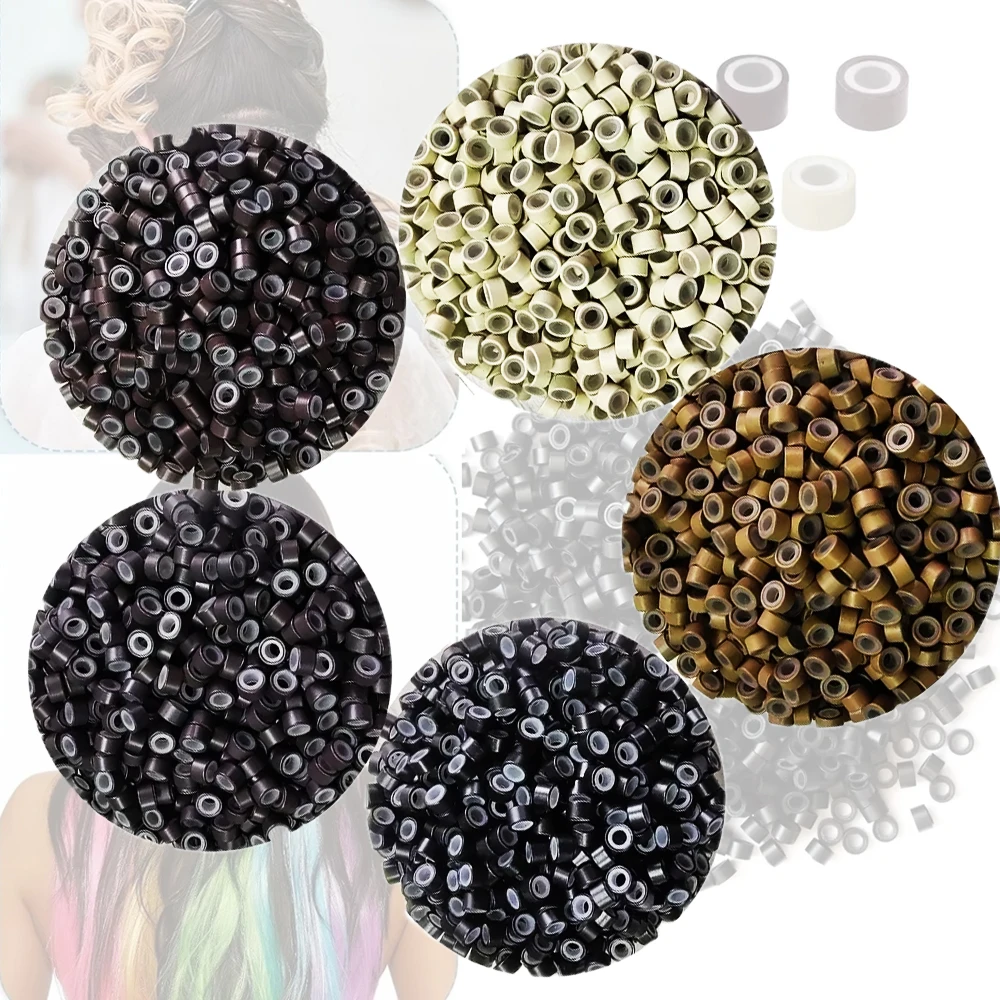 VADES 250 Stück mit Mikrosilikon ausgekleidete Ringe/Verbindungen/Perlen, Mikro-Ring-Link-Quetschperlen, Haarverlängerungswerkzeuge Image